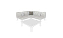 Ledge Lounger Mainstay outdoor sectional 4 piece set, White resin frame with White fabric cushions