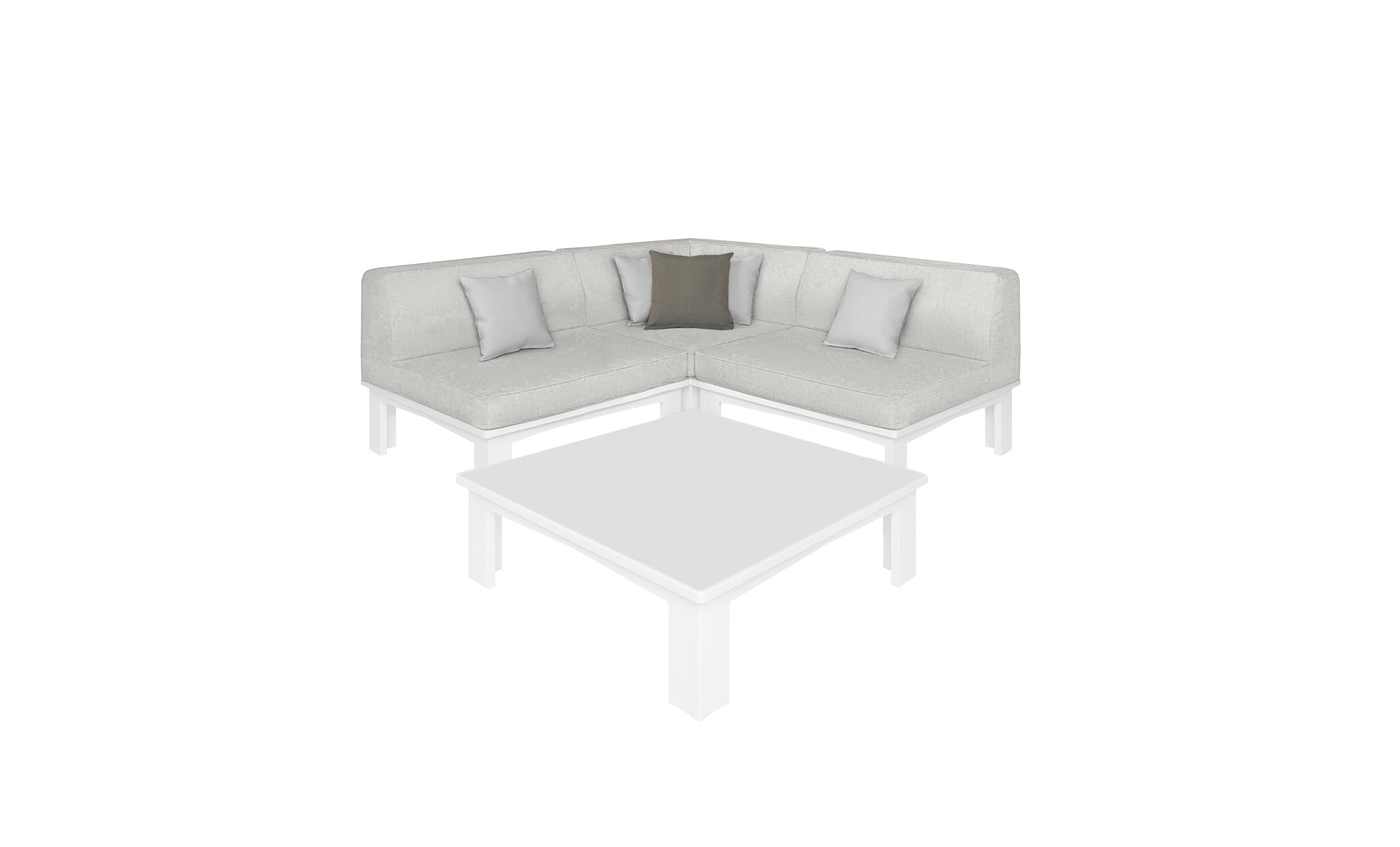 Ledge Lounger Mainstay outdoor sectional 4 piece set, White resin frame with White fabric cushions