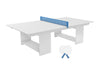 Ledge Lounger outdoor ping pong table in White with a blue net and two paddles